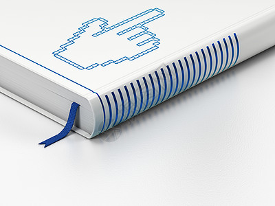 Web 设计概念 特写的书 白色背景上的鼠标光标阅读代码教育学习技术老鼠指针标签服务器网站图片