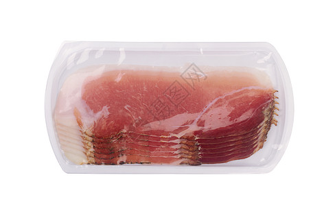 Prosciutto塑料容器小吃材料红色养护真空包装美食猪肉烹饪小样图片
