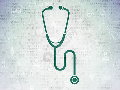 数字纸背景上的健康概念听诊器数据工具脉冲代码制药药品方案医院流程图科学图片