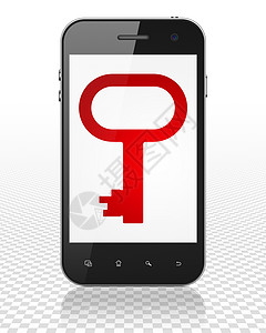 隐私概念 显示有密钥的智能手机红色安全正方形钥匙犯罪工具数据灰色电话黑色图片