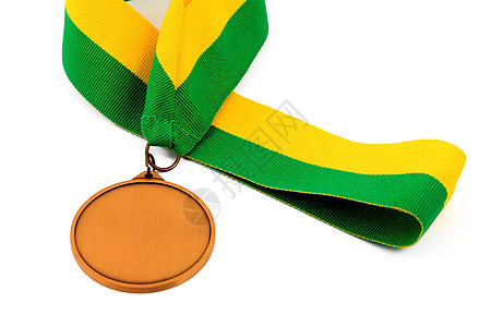 白色背景的金牌 文字空白 前景是黄绿色丝带的金牌比赛荣誉成就商业徽章优胜者奖牌胜利竞赛金子图片