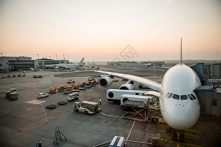 法兰克福机场飞机停机码头飞机场运输人力资源商用飞机飞行加载机场商业走道背景