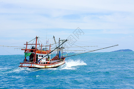 渔船钓鱼蓝色地平线港口海滩运输晴天血管支撑旅行图片