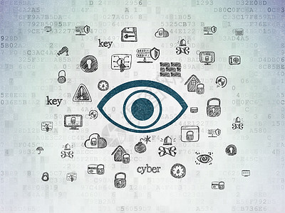 数字数据纸背景上的安全概念眼绘画眼球保卫裂缝犯罪代码政策技术攻击隐私图片