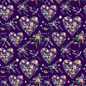 紫色背景的古老浪漫花卉模式图片