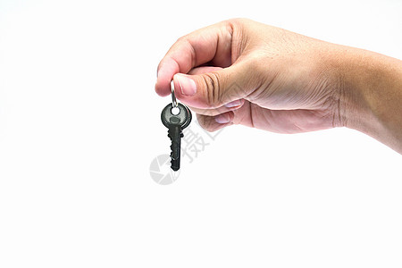 银键在一只手中 孤立在白色上投资安全人士房子金融金属财产手指财富第三方图片
