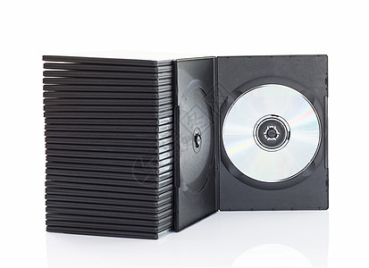 白色背景上带光盘的 DVD 盒软件音乐信封贮存射线磁盘数据盒子塑料视频图片