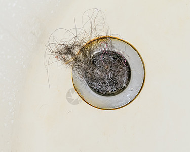 充满头发的插孔浴缸管道浴室卫生流动淋浴插头封锁管子图片