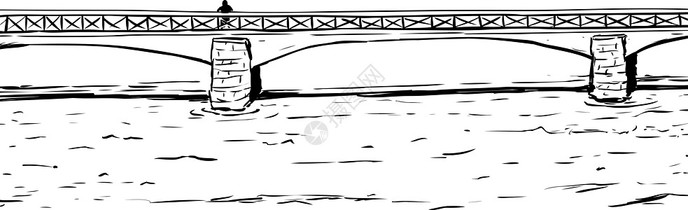 横渡水桥的人的轮廓图片