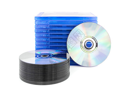 带光盘的 DVD 盒塑料程序包装视频记录游戏磁盘数据蓝色贮存图片
