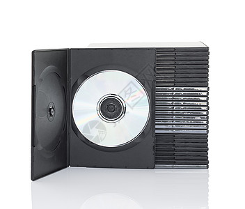 白色背景上带光盘的 DVD 盒歌曲技术案件办公室磁盘程序标签信封包装记录图片