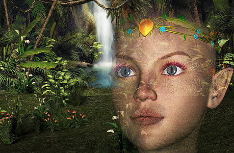 精灵丛林 3d 插图 - 3D 转换图片