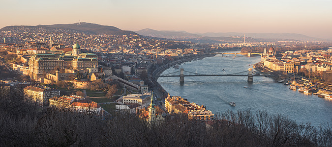 匈牙利布达佩斯市风景 日落全景地标旅行晴天建筑物建筑学城堡皇宫天际衬套图片