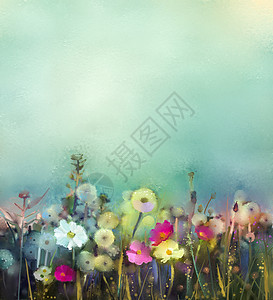 油画野花素材夏季草原上的野花田油画背景