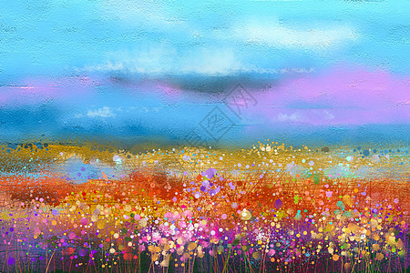 油画野花素材B 抽象的彩色油画景观背景背景