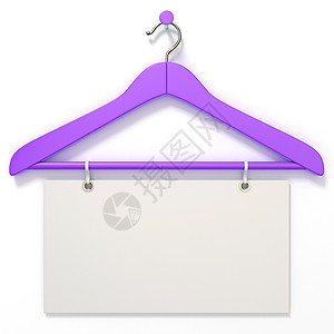 印有空白标签的紫色衣架3D图片