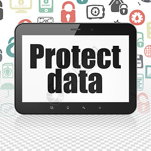 安全概念平板电脑与保护数据显示图片