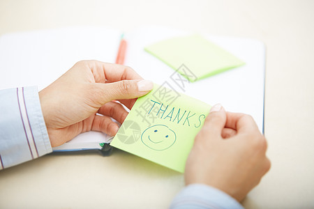 谢谢你的粘合音绿色办公室文书女性人士笔记水平商业感恩不干胶图片