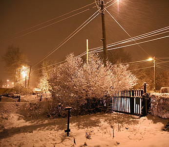 晚上在乡下大雪降 飞雪桦木降雪国家公园天气橙子村庄沉降乡村街道图片