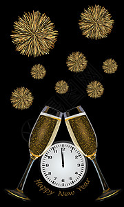 新年除夕酒杯香槟烟花眼镜背景图片