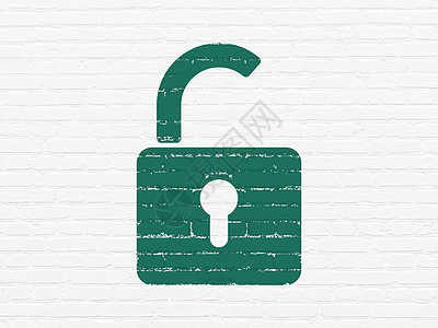 大理石砖安全概念在墙壁背景上打开挂锁攻击数据软垫犯罪钥匙保卫隐私裂缝政策绘画背景