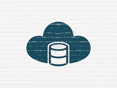 云计算概念数据库与云背景墙上圆柱软件互联网服务器绘画数据库蓝色数据贮存网络全球的高清图片素材