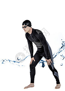 泳衣和游泳护目镜中游泳运动员的复合图像活动运动服铁人闲暇飞溅泳帽姿势喷射潜水训练图片