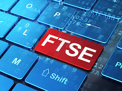 电脑键盘背景上的股票市场指数概念 FTSE经济红色笔记本生长技术渲染贸易库存钥匙代码图片