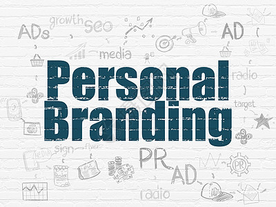 营销理念个人品牌在背景墙上蓝色产品广告方案社会涂鸦白色草图图表推广图片