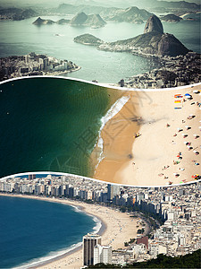 科帕卡巴纳海滩里约热内卢巴西图像拼合     旅行背景海滩地标假期基督天空建筑游客拼贴画拉丁团体背景