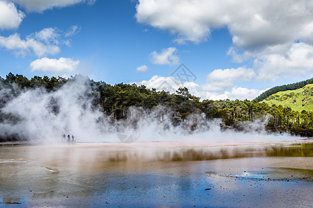 罗托鲁瓦湖新西兰罗托鲁阿州保留地香槟池全景水池旅游旅行风景脆皮蒸汽地热矿物地标背景