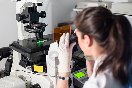生命科学研究员在基因科学实验室进行显微镜观察专家学生细胞遗传学学习女士医生激光工作知识图片