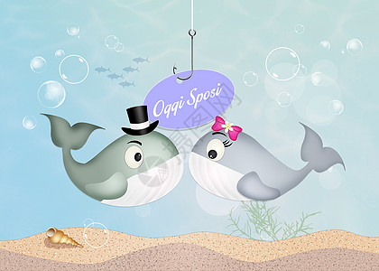 鲸鱼婚礼婚姻订婚问候语夫妻海洋配偶海上生活明信片庆典插图图片