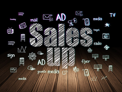 营销概念 Sales Up 在棕色广告辉光产品战略推广公关销售量活动品牌图片