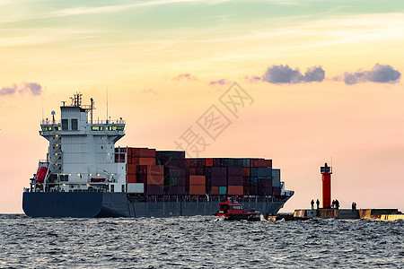 蓝集装箱船贸易商业飞行员海洋血管货物货运港口船运运输图片