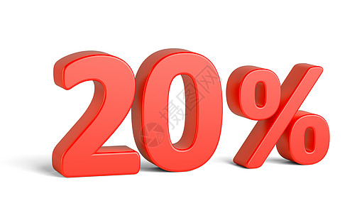白色背景上的红色百分之二十标志3d营销销售价格形状数字金融零售店铺庆典图片
