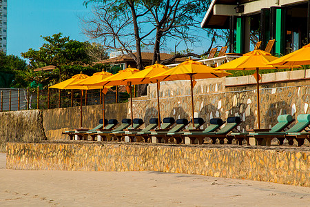 华欣泰国令人惊艳的热带海滩上的椅子和伞椅蓝色天堂假期卡波旅行情调地平线海岸线晴天海洋图片