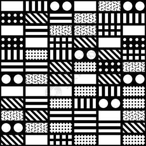 装饰几何形状平铺 单色不规则图案 抽象的黑白背景 艺术装饰格子纺织品网格正方形风格不对称包装几何学墙纸马赛克打印图片