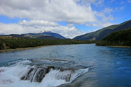 智利深蓝贝克河联盟荒野森林蓝色淡水旅游渠道风景瀑布旅行图片