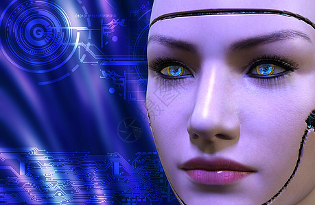 女性机器人 fac 的 3D 渲染电子人电子眼想像力技术电路眼睛小说3d机器眼皮图片