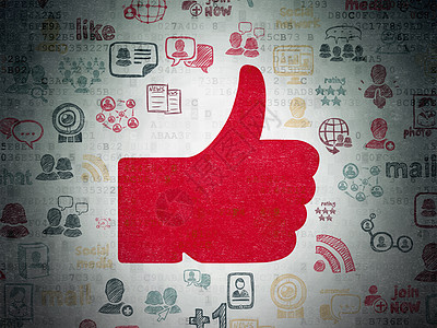 社交网络概念在数字数据纸背景上竖起大拇指社区速度按钮互联网代码社会涂鸦草图拇指手指图片