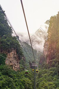 天门山zhan带绕风和弯曲路的电缆车高架观光爬坡道风景自由砂岩石头悬崖国家技术图片