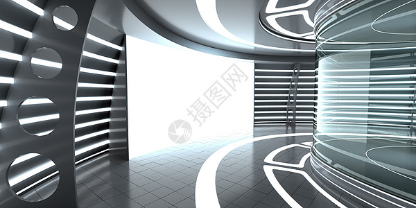 带玻璃陈列柜和窗格的未来派内饰门户网站科学控制板房间走廊辉光建造门厅木板科幻图片