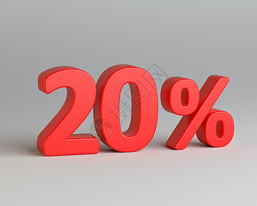 灰色背景上的红色百分之二十标志庆典金融零售店铺形状营销价格数字销售3d图片