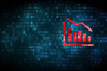 矛盾图形数字背景上的新闻概念下降图文章公告库存金融技术危机蓝色像素化数据失败背景