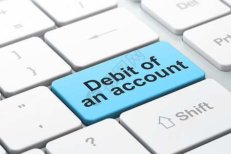 货币概念 在计算机键盘背景上使用一个账户的技术3d渲染交换蓝色借方库存债务市场宝藏图片