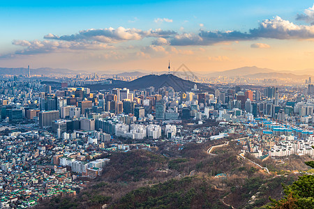 韩国首尔市天线商业场景旅行办公室景观风景建筑物城市市中心日落图片