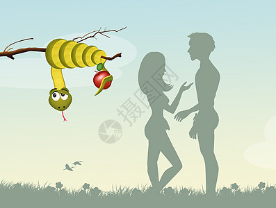 阿丹和夏娃 在乐园中女士夫妻起源男人水果历史插图地球天堂诱惑图片