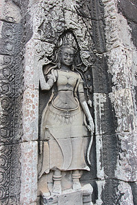 在吴哥综合体中高棉艺术 一个美丽的文的特写形象雕塑遗产砂岩历史性废墟纪念碑文明旅行世界宗教图片
