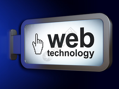 网络发展概念 在广告牌背景的网上技术和鼠标光标互联网托管网页编程设计服务器指针灯箱木板账单图片